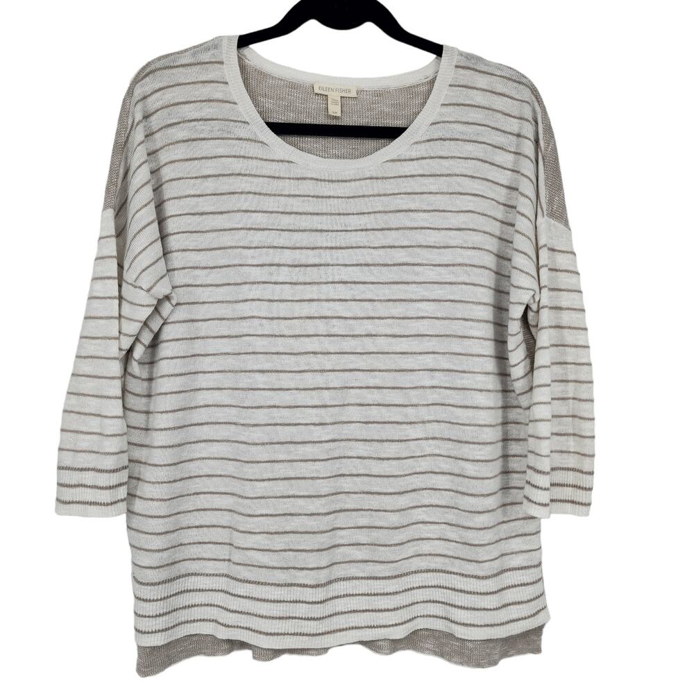Eileen Fisher System Striped Organic Cotton Linen Blouse Top Size Small